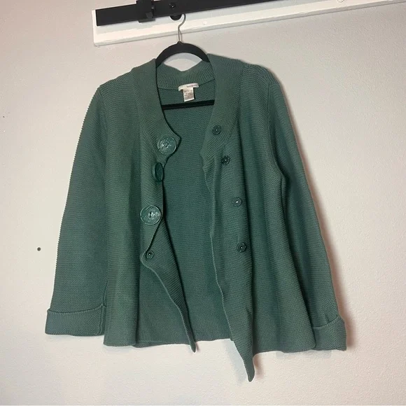 Knit Cardigan Green Snap Statement Large Button Front Size Large Cotton - Picture 5 of 10